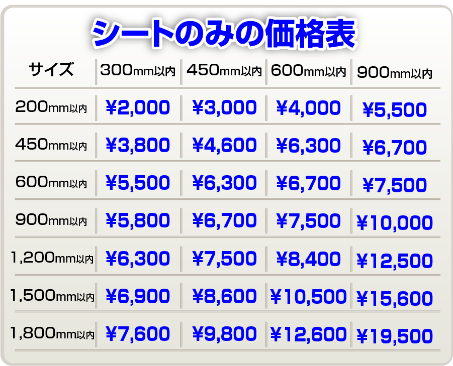 シートのみの価格